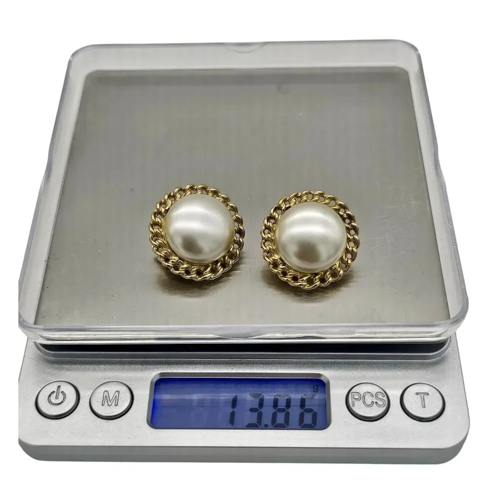 Vintage Coro Button Clip On Earrings Faux Pearl Gold Tone Filigree